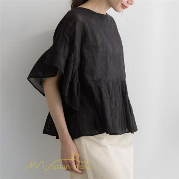 シャツ・ブラウス | シャツ ブラウス レディース きれいめ 春秋 40代 30代 韓国風 フレア 通勤 女性 服装 スーツ 大人 無地 着痩せ オフィスカジュアル 半袖ブラウス 上品 春夏