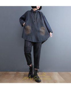 シャツ・ブラウス | デニムシャツワンピ ワンピース ロング 長袖 デニム 送料無料 大きいサイズ マタニティ 体型カバー 春 夏 秋 冬 50代 20代 30代 40代 おしゃれ