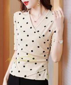 ｔシャツ・カットソー | トップス レディース 春夏 カットソー Tシャツ ドット 無地 Vネック カシュクール インナー 20代30代40代50代 カジュアル 母の日 着痩せ お出かけ エレガント