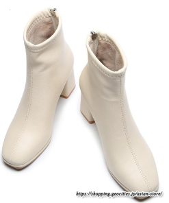 ショートブーツ | レディース 裏起毛あり 裏起毛なし スクエアトゥ ブーツ チャンキーヒール 太ヒール 後ろファスナー ミドルヒール 大人 靴 シューズ 黒ブーツ