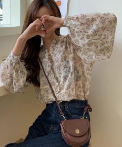 シャツ・ブラウス | 襟フリル シースルー 花柄ブラウス 女性