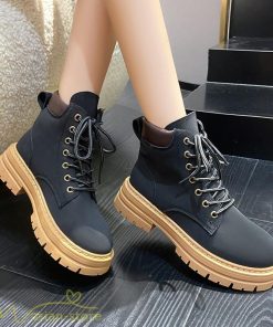 ショートブーツ | レディース ブーティー 太ヒール ブーツ ショートヒール カジュアル レースアップ コスプレ靴 厚底 歩きやすい ローヒール靴 編み上げブーツ