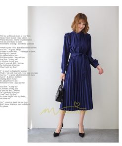 マキシ | プリーツワンピース ワンピース レディース ロングワンピース ミモレ丈 秋物 長袖 長袖ワンピース お呼ばれワンピース 大人 揺れる 二次会 シャツワンピース