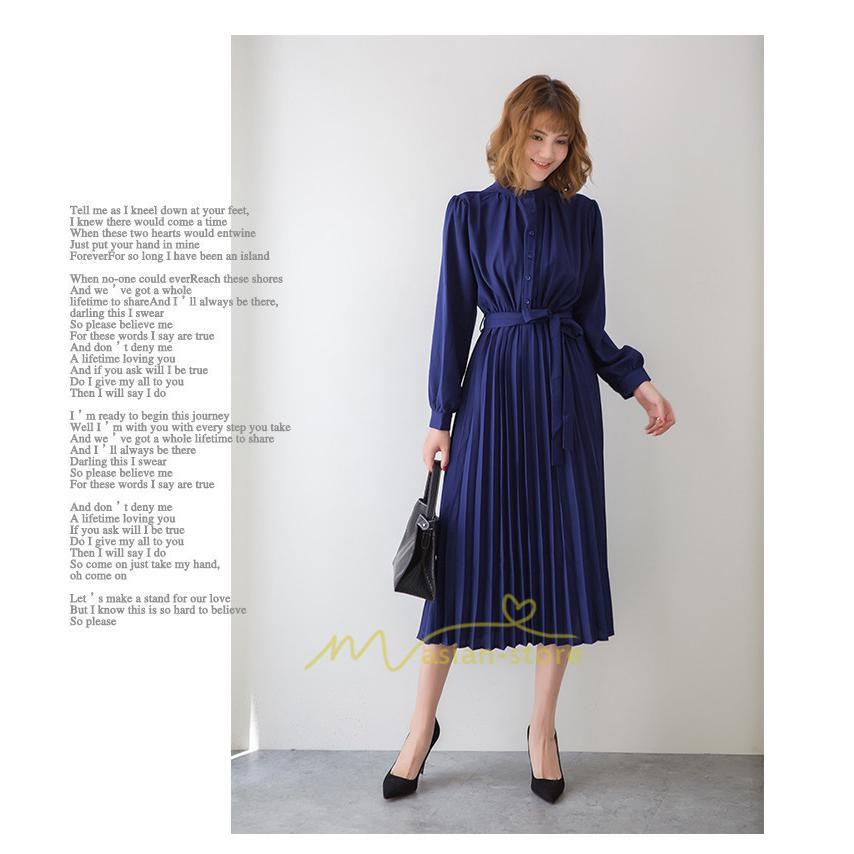 マキシ | プリーツワンピース ワンピース レディース ロングワンピース ミモレ丈 秋物 長袖 長袖ワンピース お呼ばれワンピース 大人 揺れる 二次会 シャツワンピース