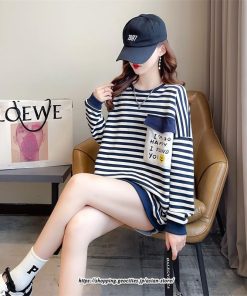 パーカー | トレーナー レディース スウェット 大きいサイズ 韓国 トップス 長袖 おしゃれ ボーダー柄 Tシャツ 大きいサイズ 体型カバー 送料無料 大きいポケット