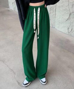 ワイドパンツ | ワッフル調ストレートパンツ レディース夏