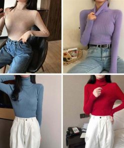 ニット・セーター | リブ ニットトップス タートルネック無地