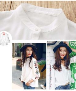 在庫限り・売り尽くしセール | 7分袖 花柄刺繍 プルオーバー シャツ 春夏 ブラウス トップス