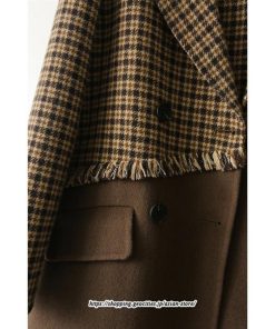 コート・ジャケット | テーラードジャケット レディース コート アウター 長袖 ミディアム丈 羽織り 春 秋 冬 切り替え チェック柄 カジュアル ダブルブレスト 着痩せ ラシャ 韓国風
