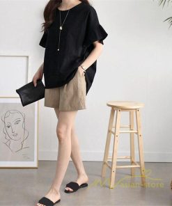 送料無料SALE | Tシャツ レディース 綿麻 ロングｔ 無地 トップス 可愛い フレア袖 ｔシャツ 半袖 ティー 丸ネック 女っぽい シンプル 30代40代 プルオーバー カジュアル 大人