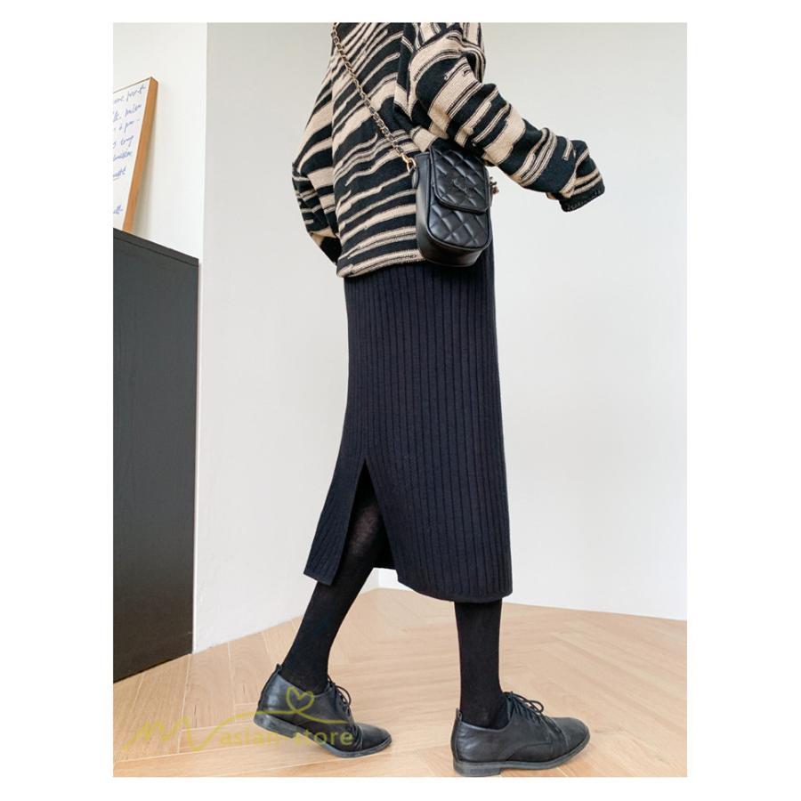 スカート | マタニティ秋 冬 レディース ニット妊婦服 産前 産後 着痩せ 裾口スリット 上品 マタニティウェア きれいめ ウエスト調整 コーデ