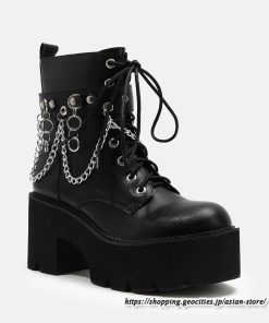 ショートブーツ | 大きいサイズ26.5cm レディース 厚底ブーツ 上品 ブーツ 秋冬 春 チャンキーヒール 太ヒール 黒ブーツ 大人 厚底 シンプル レースアップ