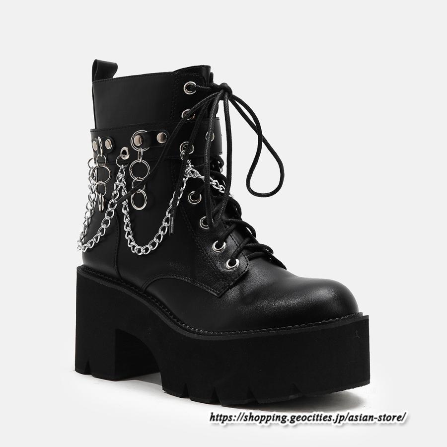 ショートブーツ | 大きいサイズ26.5cm レディース 厚底ブーツ 上品 ブーツ 秋冬 春 チャンキーヒール 太ヒール 黒ブーツ 大人 厚底 シンプル レースアップ