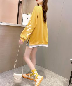 パーカ | カジュアル体型カバー レディース 韓国風 トップス ゆったり パーカートレーナー 長袖 スウェット チュニックロンT レイヤード風