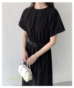 マキシ | 夏ワンピース ロングワンピース フレア 無地 半袖 ベルト付き Aラインワンピース レディース ワンピ 可愛い 体型カバー 大きいサイズ ゆったり カジュアル