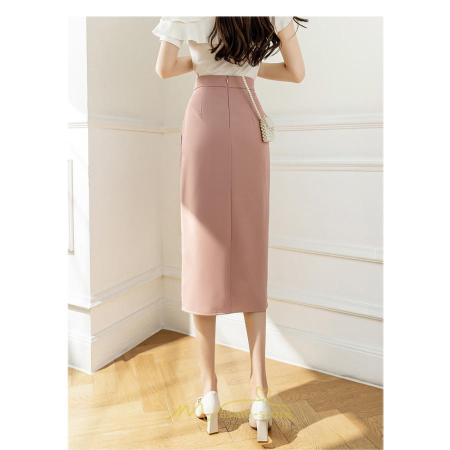 スカート | スリット入り 膝下 ひざ下 レディース ボトムス オフィス カジュアル 美脚 セクシー スリット 黒 ベージュ 脚長 ピンク ハイウエスト 通勤 春夏秋冬 OL