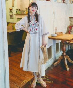 マキシ | 七分袖 ワンピース 綿麻ワンピース ロングワンピース レディース 夏秋 Aライン ゆったり 体型カバー おしゃれ きれいめ 休み 旅行 お出かけ 上品 刺繍 リゾート