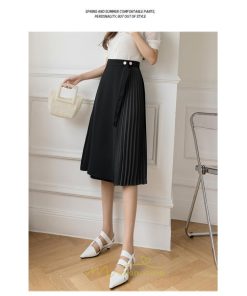 スカート | プリーツひざ下 きれいめ 上品 ハイウェスト スリット Aライン デート 黒 きれい 着痩せ 通勤 OL オシャレ ビジネス 春夏秋冬 脚長効果 オフィス