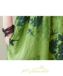 マキシ | ワンピース レディース 大きいサイズ 半袖 ロング丈 マキシ丈 クルーネック コットン 花柄 緑 夏 体型カバー 広がる裾 着痩せ 美シルエット ゆったり ポケット