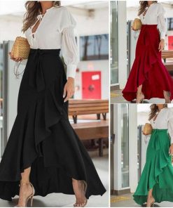 スカート | ロングマーメイドフレアセクシーウエストゴム ハイウエスト 無地 フェミニン ママ パーティー 二次会 ダンス お呼ばれ
