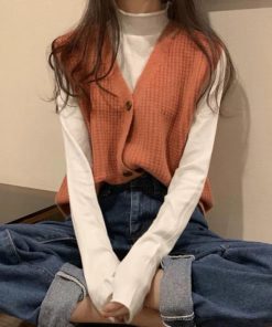 ニット・セーター | ジレ 開襟セーター ニットトップス おしゃれ Vネック 秋冬 ノースリーブ ニットベスト 袖なし 重ね着 レディース