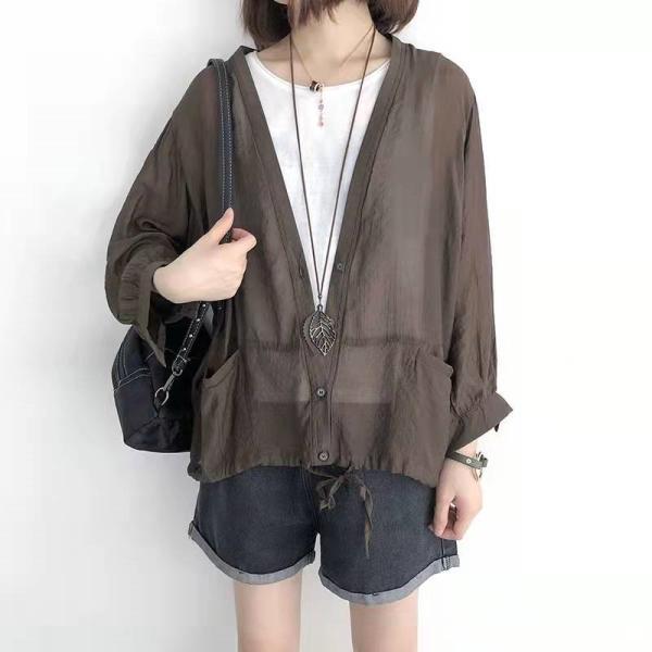 カーディガン | レディース UVカットー 初秋 秋新作 コーデ 冷え防止 羽織 ボタン Vネック 無地 長袖 7色 フリーサイズ かわいい 春 夏 秋 透け感 体型カバー