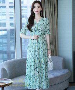 ミディアム | ワンピース レディース 着痩せ ロング丈 ロングワンピース カジュアル 花柄 Vネック 大きいサイズ ひざ下丈 サマーワンピース 40代 夏服 お出かけ 30代 20代