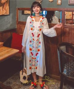 マキシ | エスニック刺繍ワンピース ロングワンピース 夏 秋 長袖 大人可愛い ゆったり リゾート 民族風 刺繍 着痩せ 20代30代40代 大人 Aライン エレガント 体型カバー
