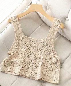透かし編みトップス | タンクトップ スクエアネック ビスチェ