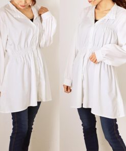 シャツ・ブラウス | レディース 春夏長袖 チュニックワンピ シャツブラウス 白 シャツワンピース ウエストマーク ミニワンピース