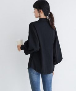 シャツ・ブラウス | フォーマル バルーン袖 スタンドカラー 無地 長袖チュニックシャツ おしゃれ 着やせ ハンドカラー レディース ブラウス トップス