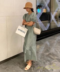 マキシ | ワンピース 半袖 レディース 夏服 ロングワンピース フレアワンピース ギャザー 無地 可愛い 大人 ワンピ 海 50代60代 お出かけ サマー 20代30代40代