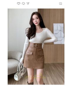 スカート | ミニレディース レザー タイトハイウエスト ポケット インナーパンツ付き ハイウエスト 韓国ファッション フェイクレザー