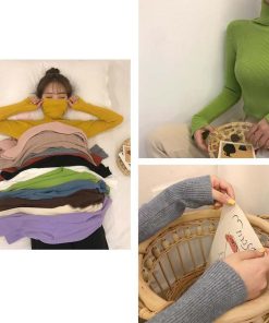 ニット・セーター | リブ ニットトップス タートルネック無地