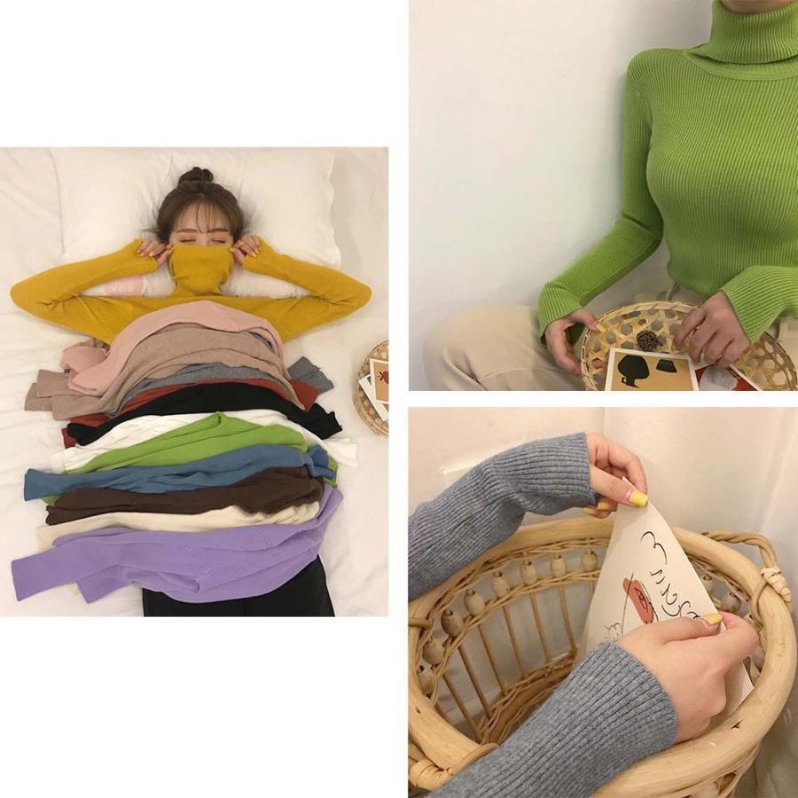 ニット・セーター | リブ ニットトップス タートルネック無地