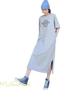 マキシ | ワンピース レディース Tシャツワンピース カットソー ロングTシャツ 夏新作 英字 半袖ワンピ ロングワンピ 大きいサイズ 体型カバー サマー 裾口スリット 夏物