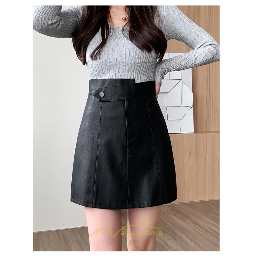 スカート | ミニレディース Aライン タイト フェイクレザー 脚長効果 シンプル ショート丈 カジュアル 着回し オシャレ 通勤 新作 お出かけ