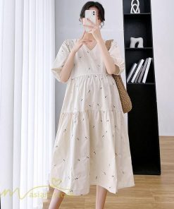 ワンピース | マタニティレディース 着痩せ 半袖 サマーマタニティウェア 上品 Aライン ゆる大きいサイズ お出かけ 韓国風 Vネック 妊婦服