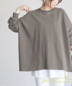 ｔシャツ・カットソー | ボーダー＆無地ビッグプルオーバー レディース トップス Tシャツ オーバーサイズ トレーナー 長袖 可愛い 20代30代40代 シンプル ゆったり ロングＴ