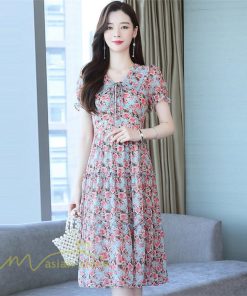 ミディアム | ワンピース レディース Aライン カジュアル Vネック サマー 半袖 ひざ丈 ミディアムワンピース 大きいサイズ 上品 花柄 着痩せ サマーワンピース 夏服