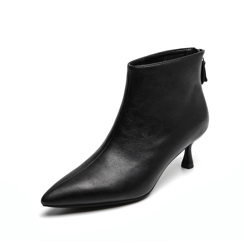 ショートブーツ | ブーツ ブーティー レザーブーティー ピンヒール ポインテッドトゥ シューズ 靴 スリップオン レディース 紐なし 黒ブーツ 大人 ミドルヒール 黒ブーティー 無地