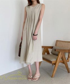 マキシ | ワンピース ノースリーブ 夏服 麻混 リネン混 春夏 カジュアル Aラインワンピース 綿麻 レディース フリーサイズ 夏 ロング丈 ギャザー きれいめ 無地