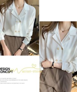 シャツ・ブラウス | ブラウス レディース 長袖ブラウス 春秋 オフィスブラウス 白vネック オシャレブラウス シフォントップス 韓国風 大人 上品 通勤OL ゆったりシャツ 50代 40代