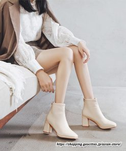 ショートブーツ | レディース 裏起毛あり 裏起毛なし スクエアトゥ ブーツ チャンキーヒール 太ヒール 後ろファスナー ミドルヒール 大人 靴 シューズ 黒ブーツ