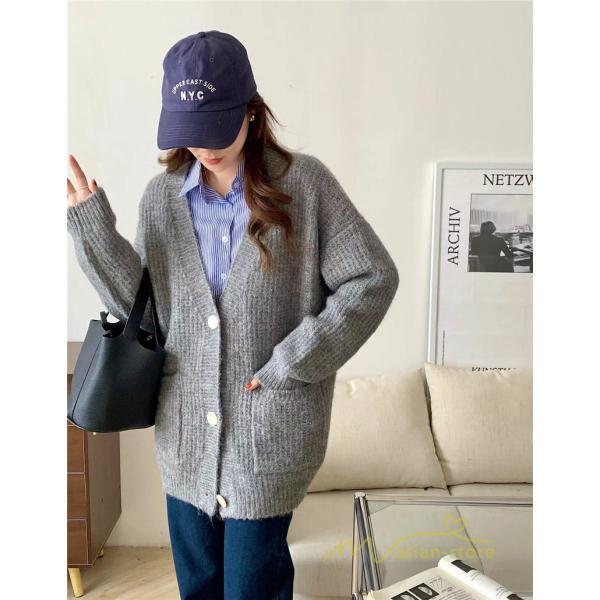 カーディガン | ニットフロントボタン レディース 2way 羽織り 秋冬 アウター ニットアウター セーター 長袖 トップス 通学通勤 20代30代 ゆったり ポケット