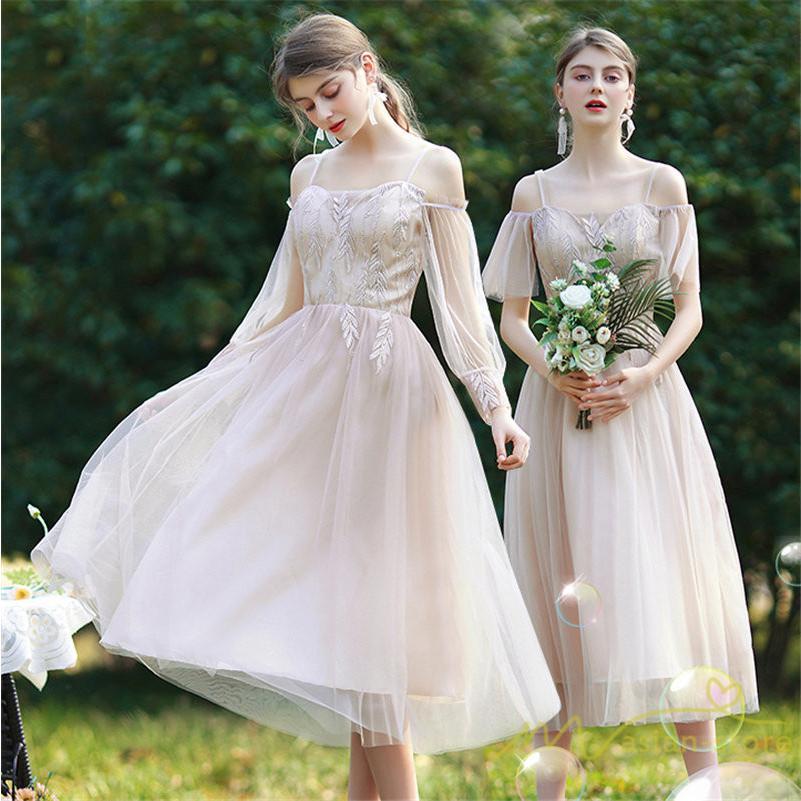 大人 | パーティードレス ドレス 結婚式 ミモレ丈 フォーマル ワンピース レース 袖あり 同窓会 謝恩会 二次会 綺麗 成人式 披露宴 スカート