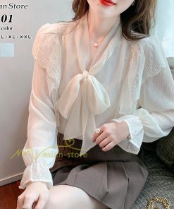 シャツ・ブラウス | ボウタイ リボン ブラウス　シャツ　リボンシャツ レディース 長袖 白 トップス フレア 無地 大人 女性 入学式　卒業式　ママ 通勤 20代30代40代50代 ビジネス