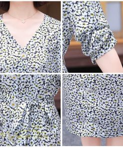 ミディアム | ワンピース レディース 着痩せ 花柄 Vネック 半袖 膝丈 サマーワンピース きれいめ エレガント 30代 40代 50代 大人 春 薄手 ひざ丈 お出かけ 上品 夏 デート