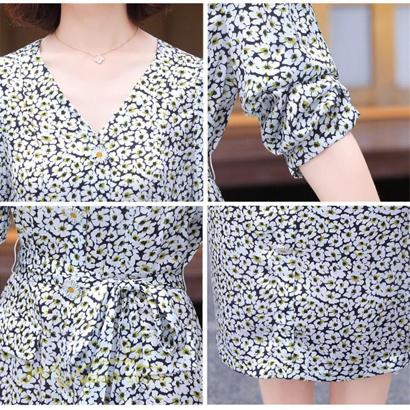 ミディアム | ワンピース レディース 着痩せ 花柄 Vネック 半袖 膝丈 サマーワンピース きれいめ エレガント 30代 40代 50代 大人 春 薄手 ひざ丈 お出かけ 上品 夏 デート