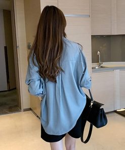 シャツ・ブラウス | シャツ おしゃれ 無地 オフィス ボダン ブラウス トップス ロング 襟付き 前開きシャツ レディース 仮ポケット付き